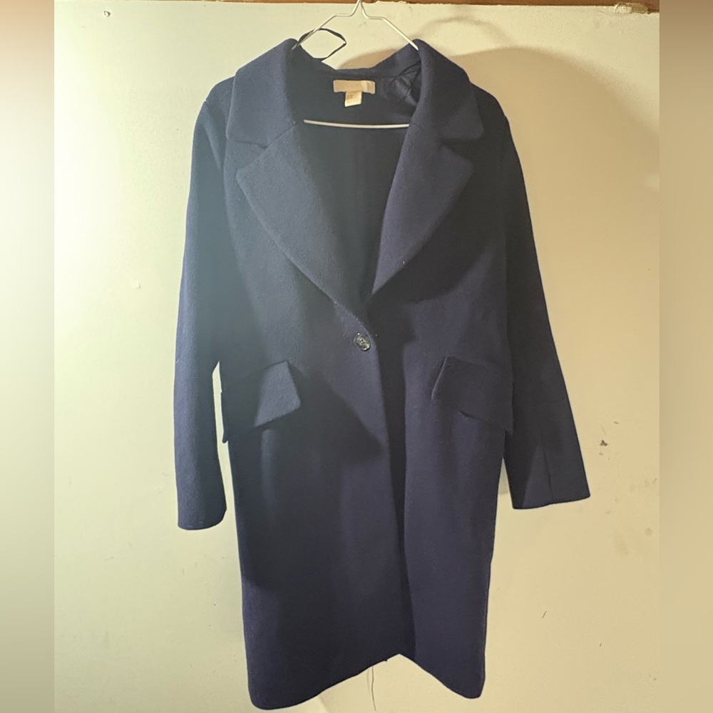 H&M Navy Single-Button Wool-Blend Trench Coat